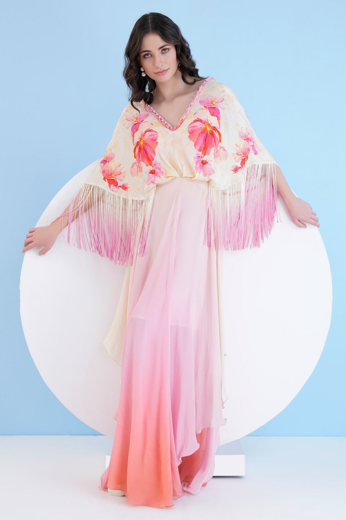 Buy Printed Ombre Crepe Dress by Mandira Wirk